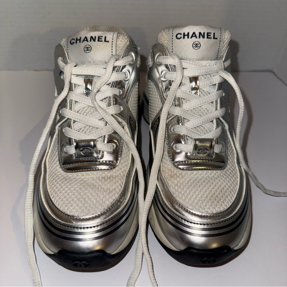 Chanel Women's Sneakers 37 in White and Silver with original box.(Pre-Loved) - Picture 2 of 9